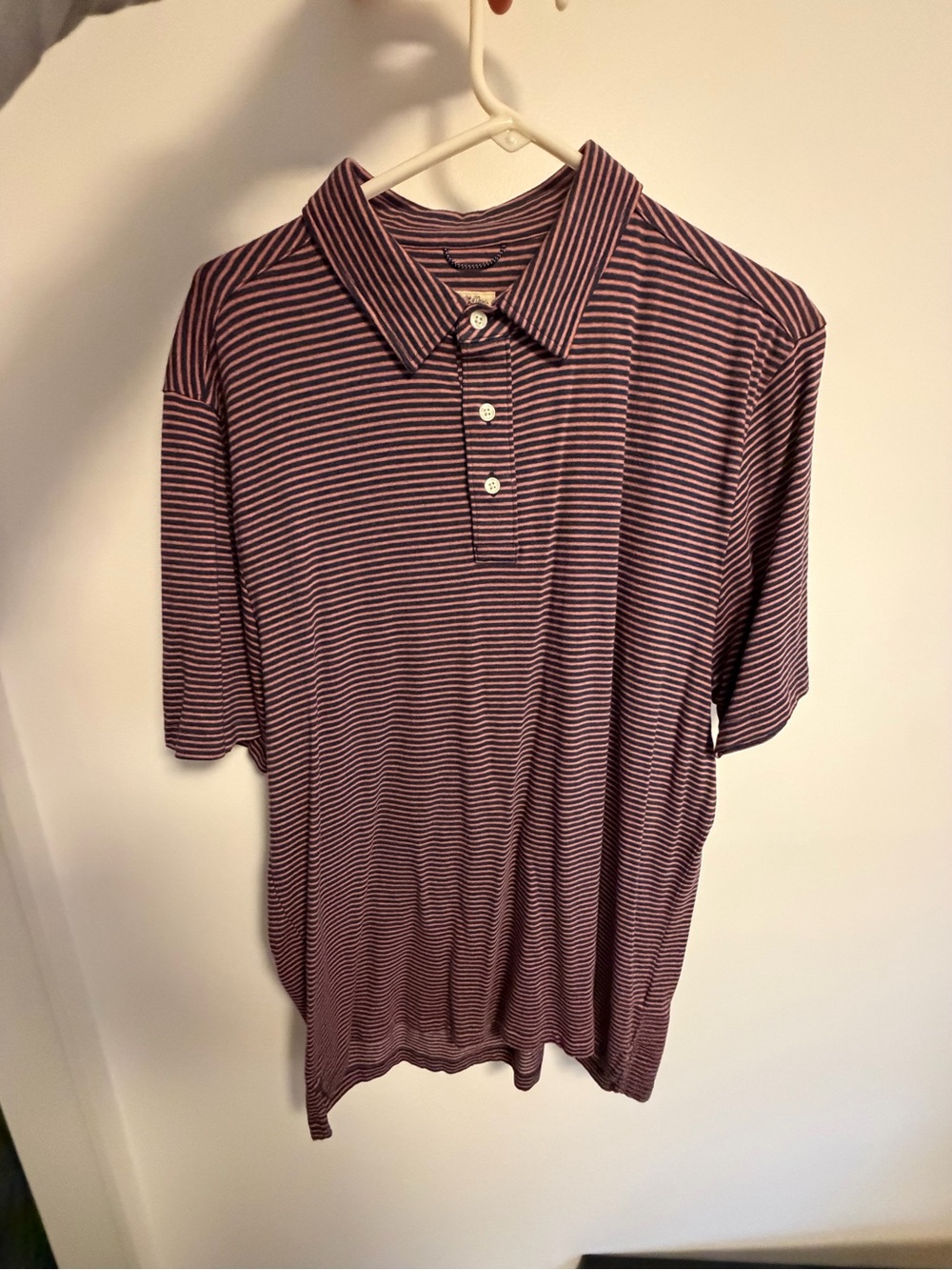 Faherty Men's Burgundy and White Narrow-Stripe Polo